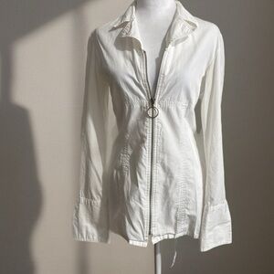 White Collared Zip-Up Blouse